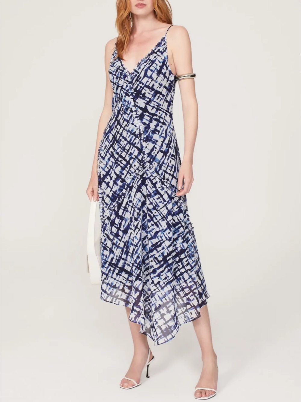 Jason Wu Collective Blue White Abstract Print Fringe Slip Dress 14
